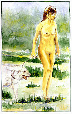 M&auml;dchen mit Hund (Aquarell)