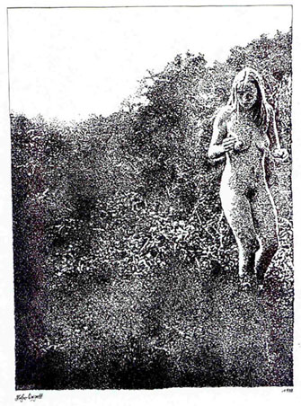 M&auml;dchen in Landschaft (Federzeichnung)