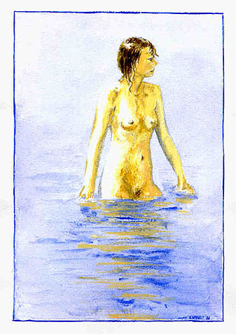 M&auml;dchen im Wasser (Aquarell)