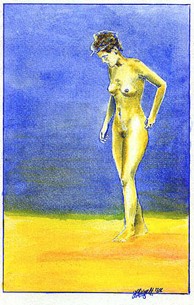 M&auml;dchen am Strand (Deckfarbenmalerei)